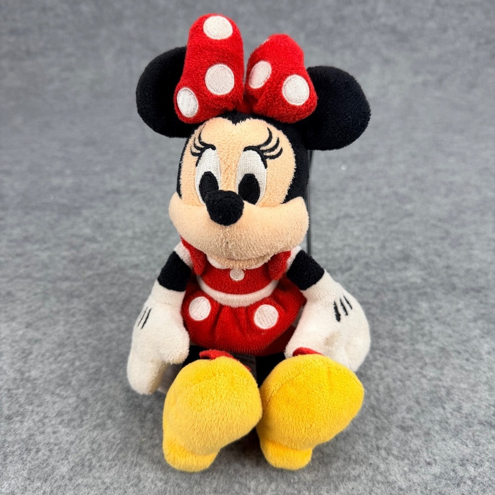 Disney Minnie Mouse Soft Plush Red White Polka Dot Dress 8" Collectible